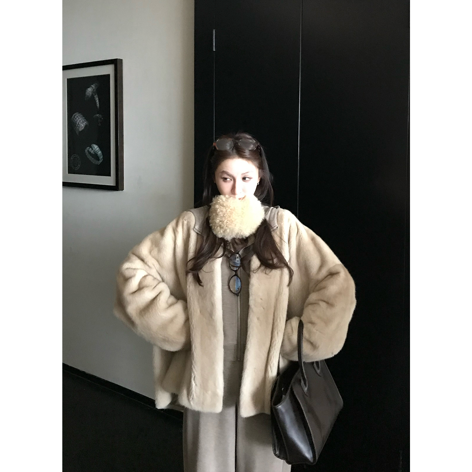 "名流派对"芬兰进口紫金皇冠级水貂+100桑蚕真丝皮草整