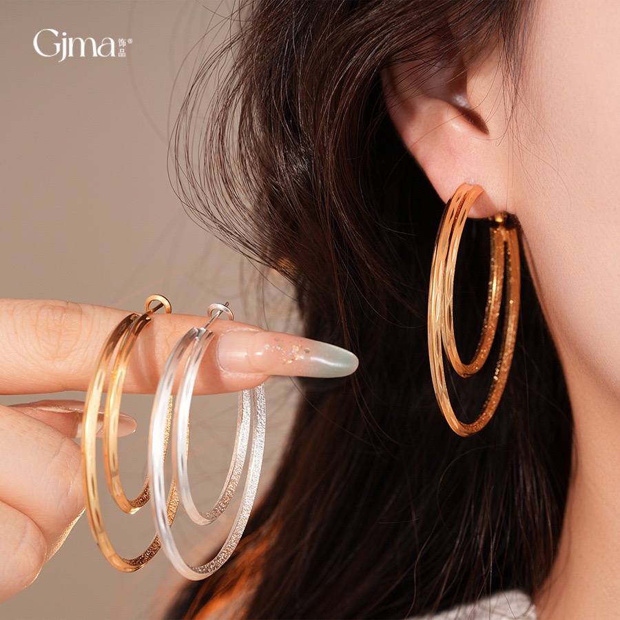 铜合金耳饰 925银针5㎝双圈高级感耳圈