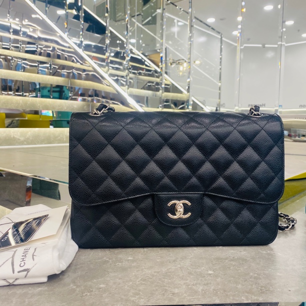 全新未使用 Chanel/香奈儿 黑银jumbo 单肩包