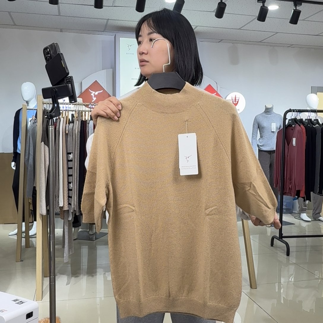 纯羊绒女衫驼色短袖M码120斤内146