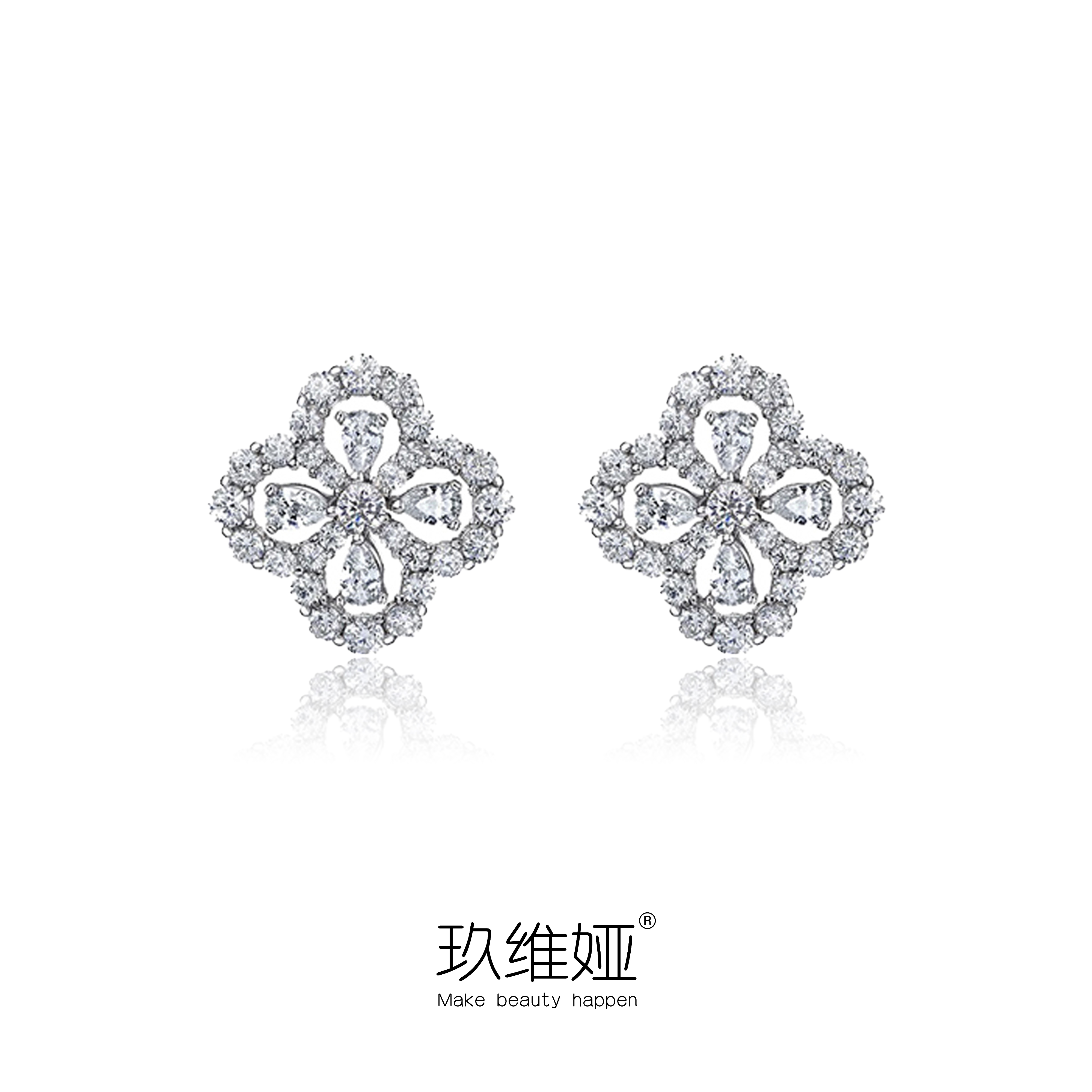 铜合金锆石耳饰 花朵镂空耳钉简约时尚气质百搭轻奢高级感耳饰女