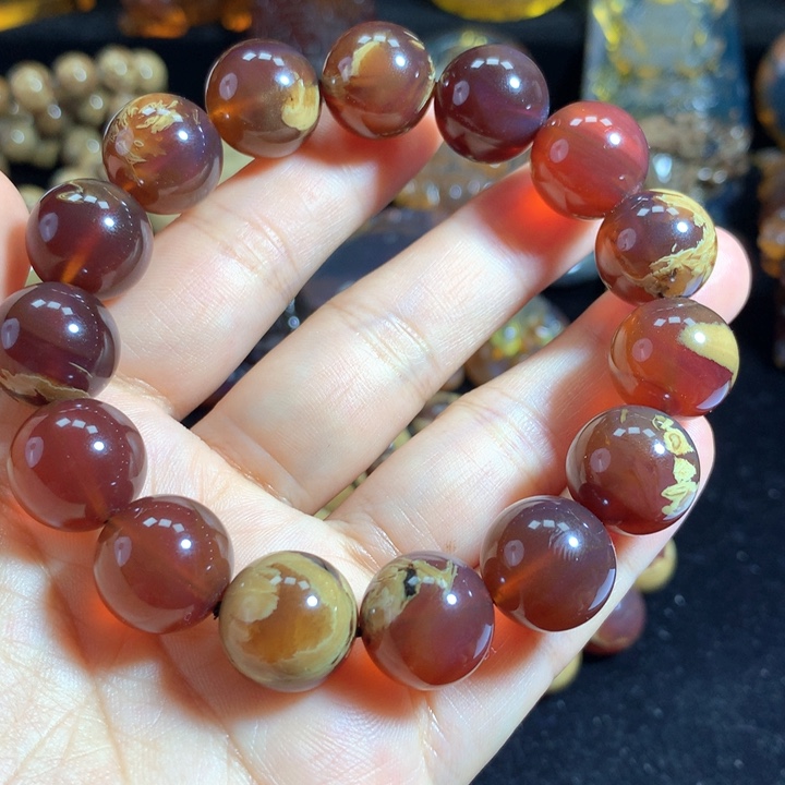 未镶嵌琥珀颈饰橘红蜜手串规格卡15*