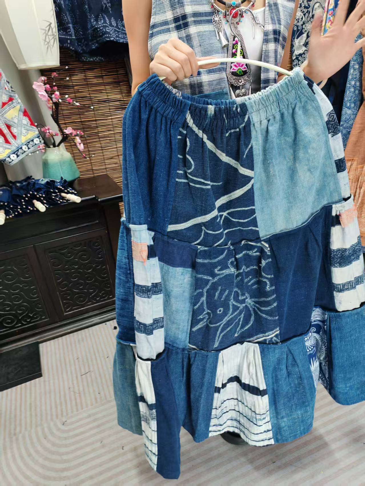 半身裙裙牛仔拉链拼接花色双层半身裙印花紧腰女装成人