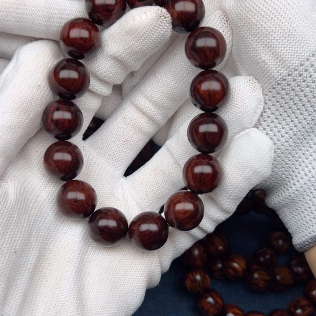 丁***）手串/手链花梨木类红降15圆珠满油单圈（瑕疵）006