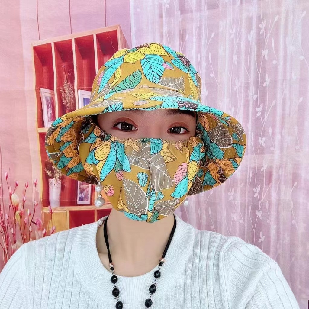 秋款口罩碎花帽透气防晒新款2025防紫外线一体帽户外遮脸