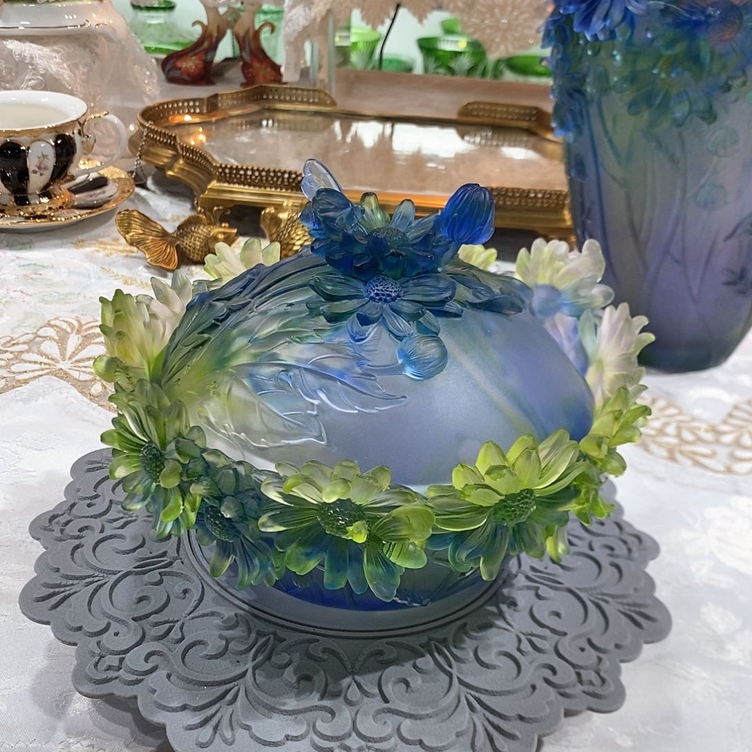 摆件QAA193脱蜡水晶小雏菊盖盒