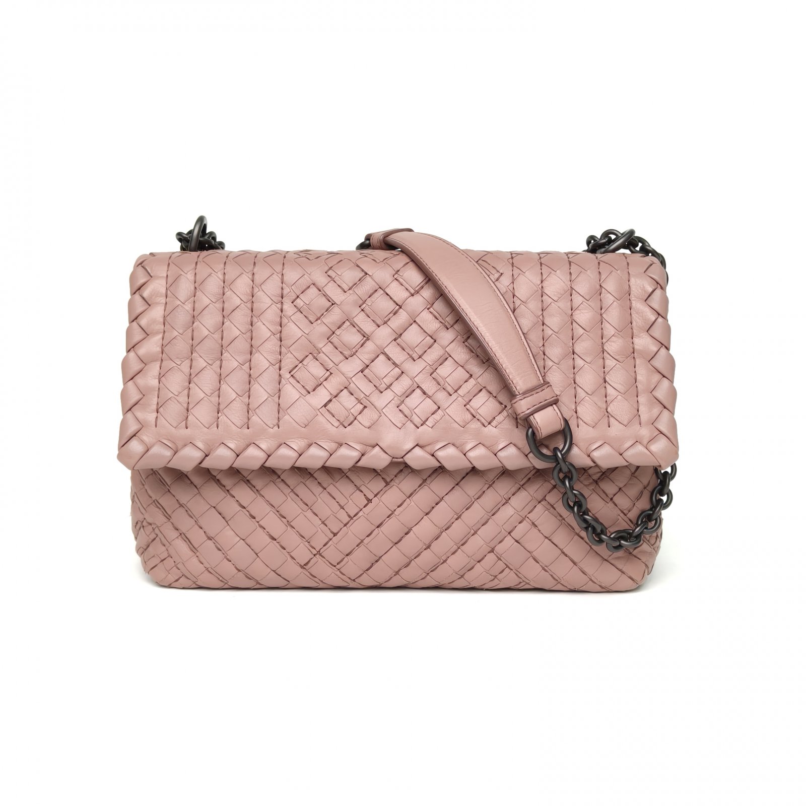 95新 BOTTEGA VENETA/葆蝶家 【攀攀】 豆沙粉 皮革钨钢扣 斜挎包