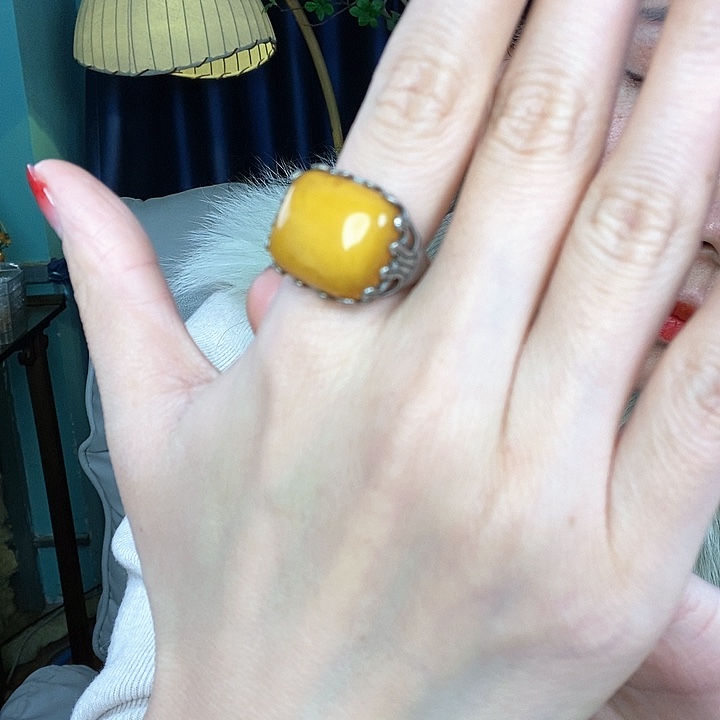 蜜蜡戒指银S925镶嵌戒指