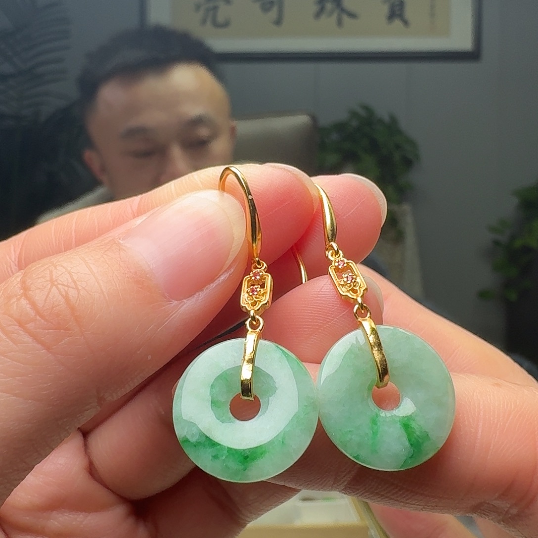 翡翠银S925镶嵌耳饰天然