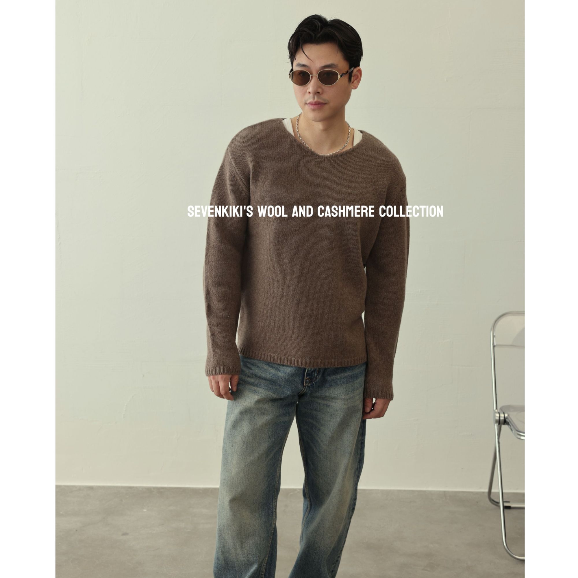 SEVENKIKI AW 【无边】450g美力奴95绵羊毛5山羊绒浅V领毛衣PDZ006