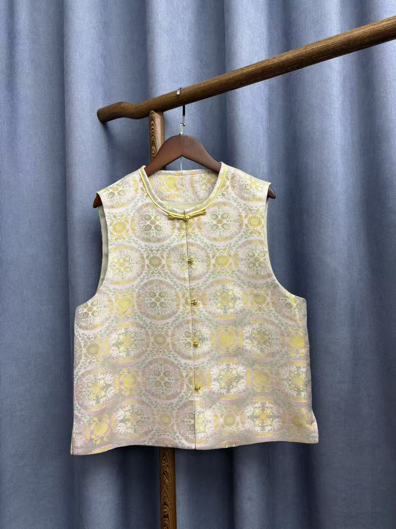 2025夏季新款新中式复古百搭桑蚕丝宋锦马甲女A969