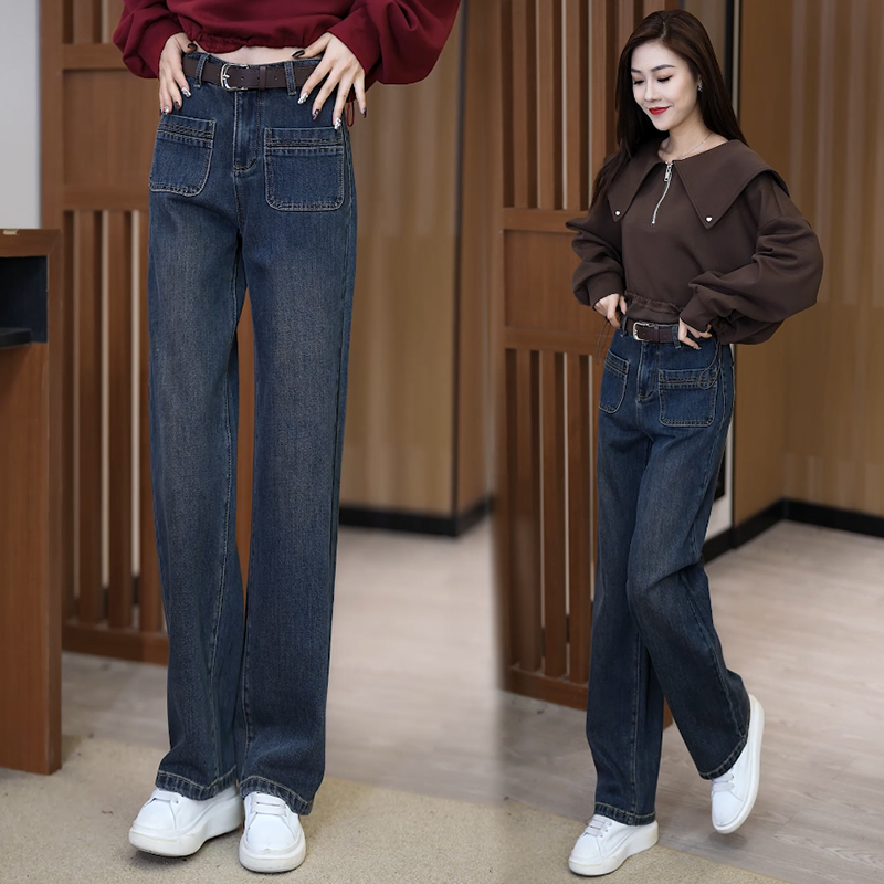 直筒阔腿牛仔裤女2025年新款休闲百搭早秋装长裤子