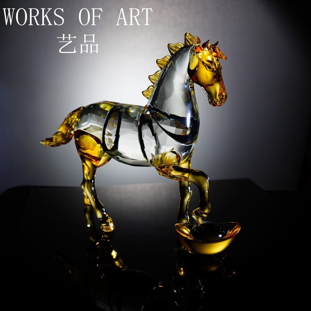 单只礼盒装-轻奢水晶十二生肖黄色马摆件家居装饰品桌面水晶摆件