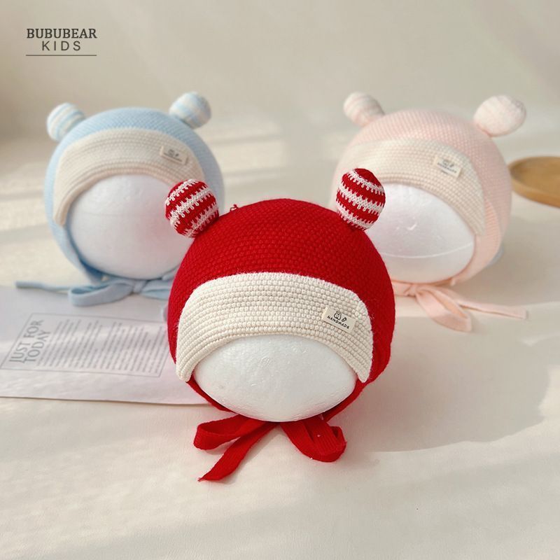 新生婴儿帽子秋冬可爱护耳帽初生宝宝冬季保暖毛线帽婴幼儿针织帽