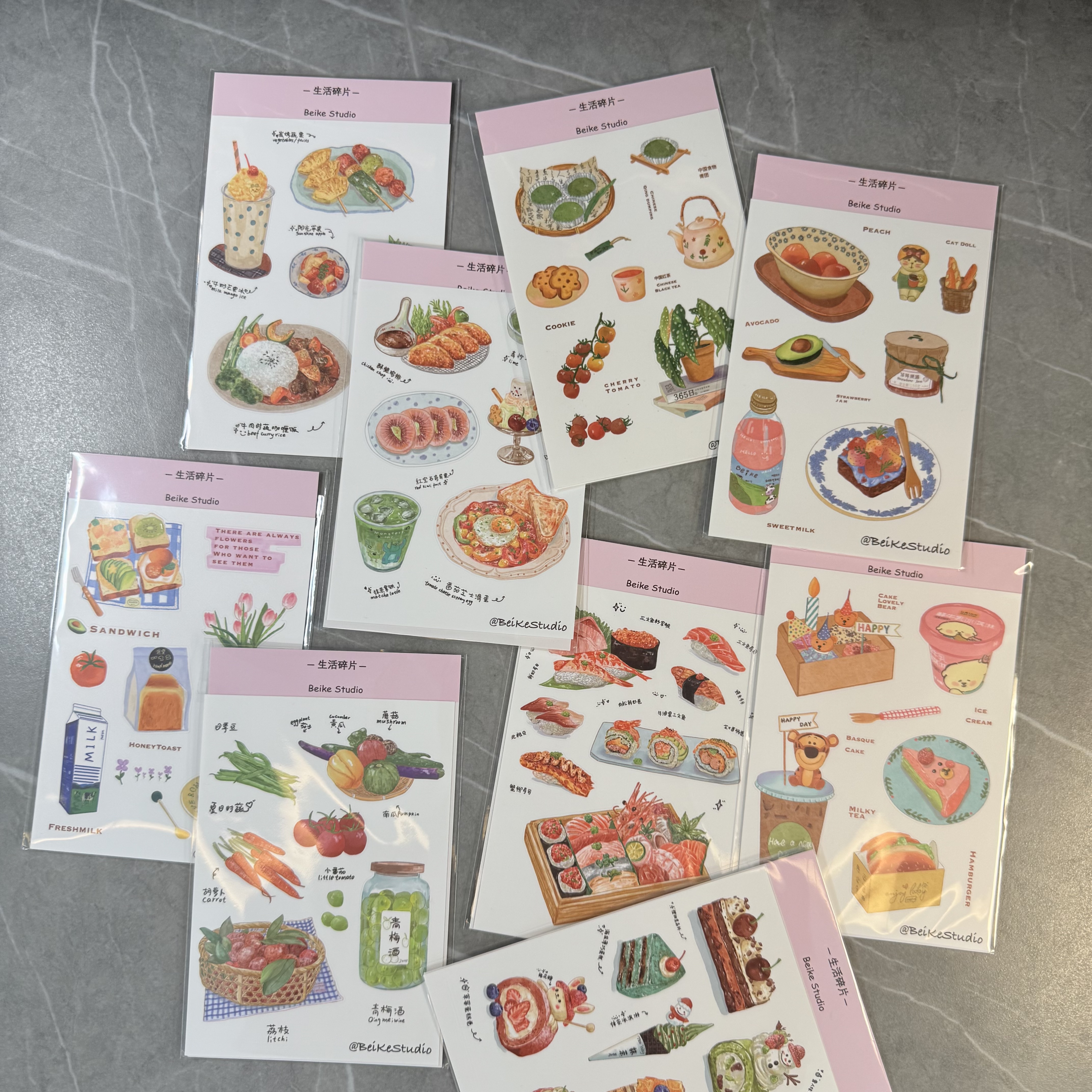 【BeikeStudio】vol.1 美食A6模切贴纸 透明底加厚合成纸