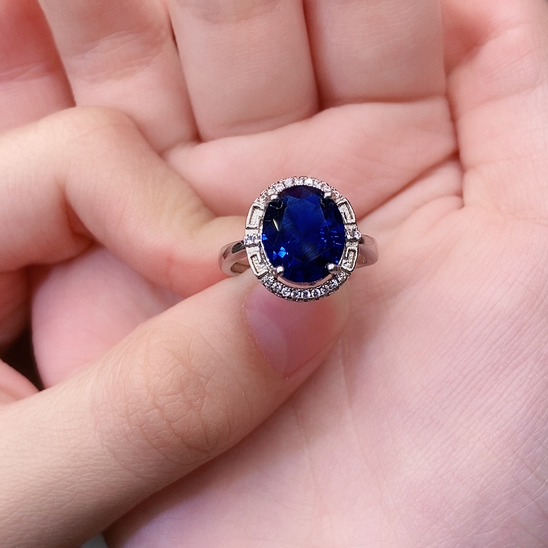 蓝宝石银S925镶嵌戒指