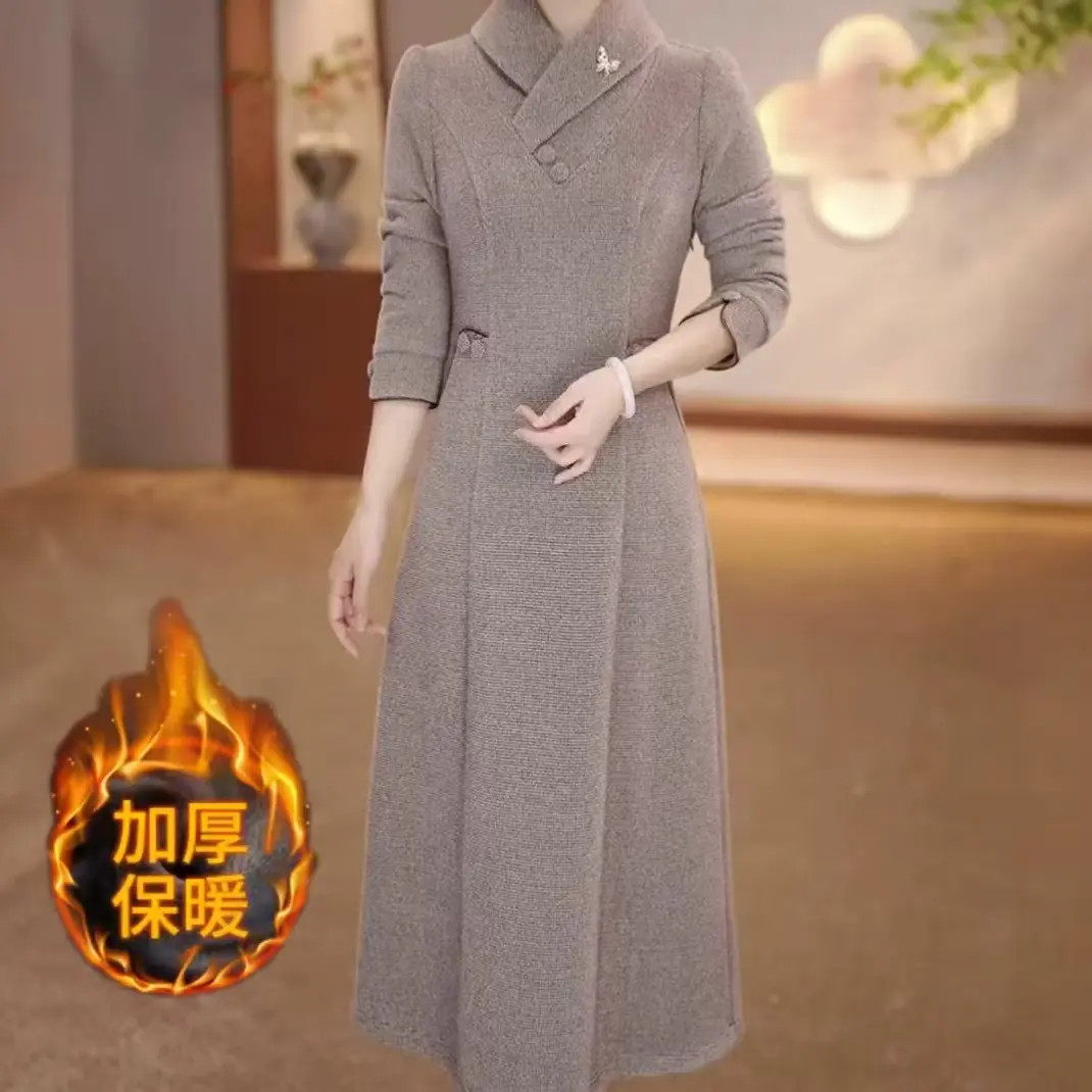 178-新款加厚金貂混纺保暖气质显瘦百搭连衣裙