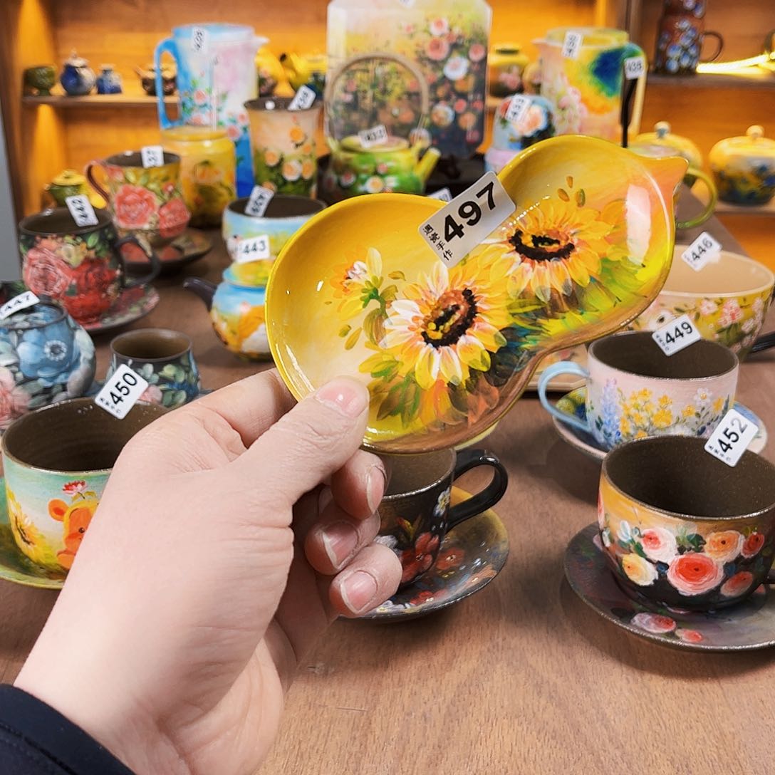 杯纯纯油画风茶荷