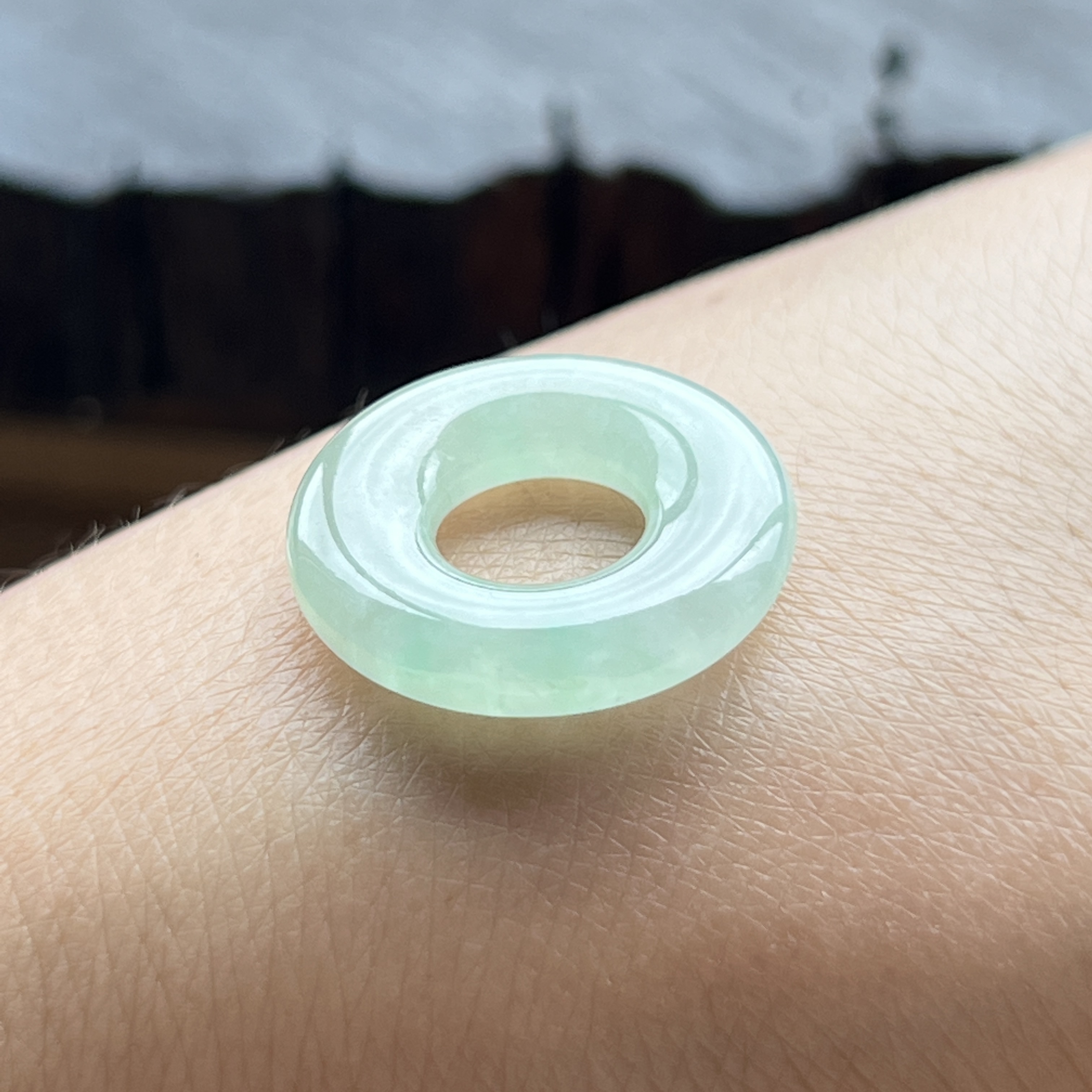 冰甜绿翡翠甜甜圈吊坠天然缅甸a货冰透小平安环精美面包圈diy手绳