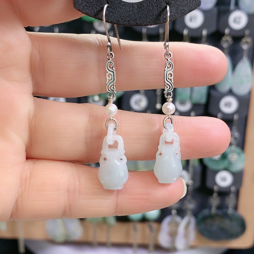 【闪购商品】翡翠耳饰银S925镶嵌精美
