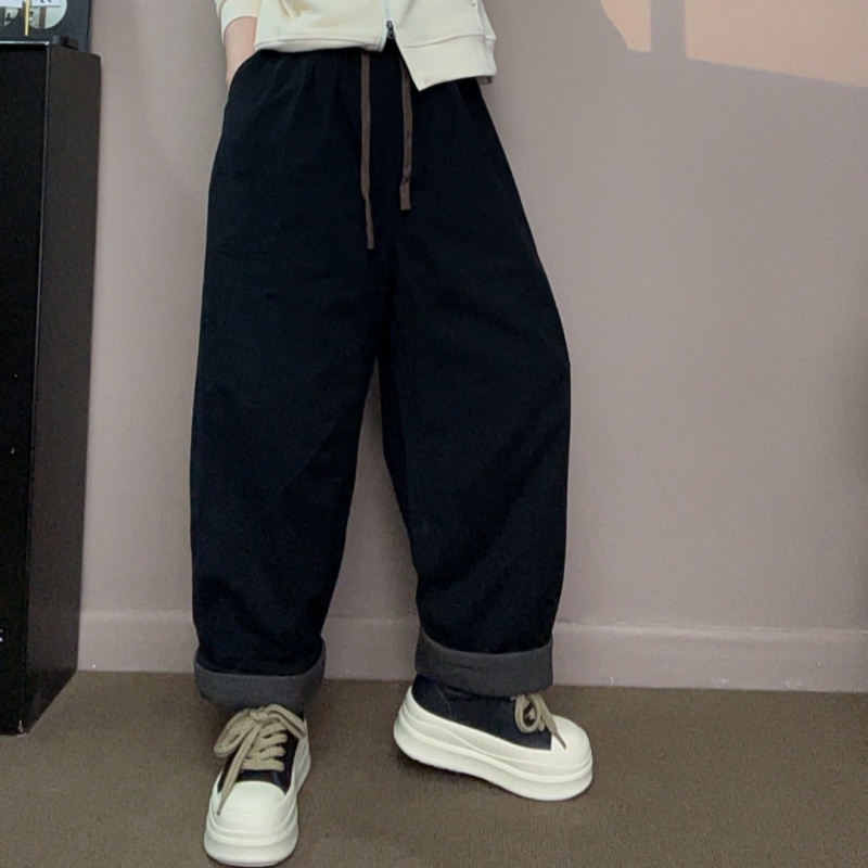 8656#休闲百搭2025冬季新款宽松潮流韩版时尚松紧腰加棉休闲裤