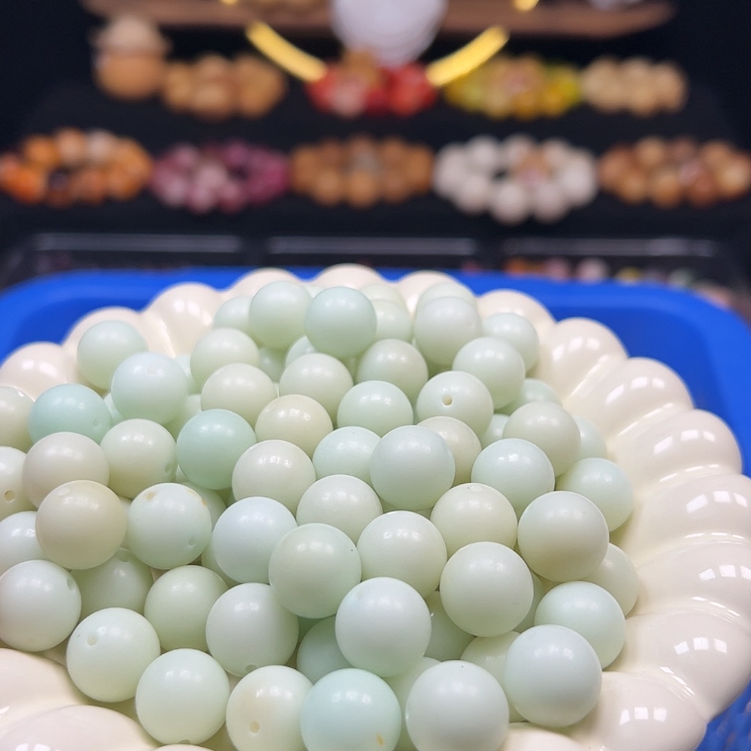 菩提根/象牙果手串微瑕卡14冰蓝色圆150颗