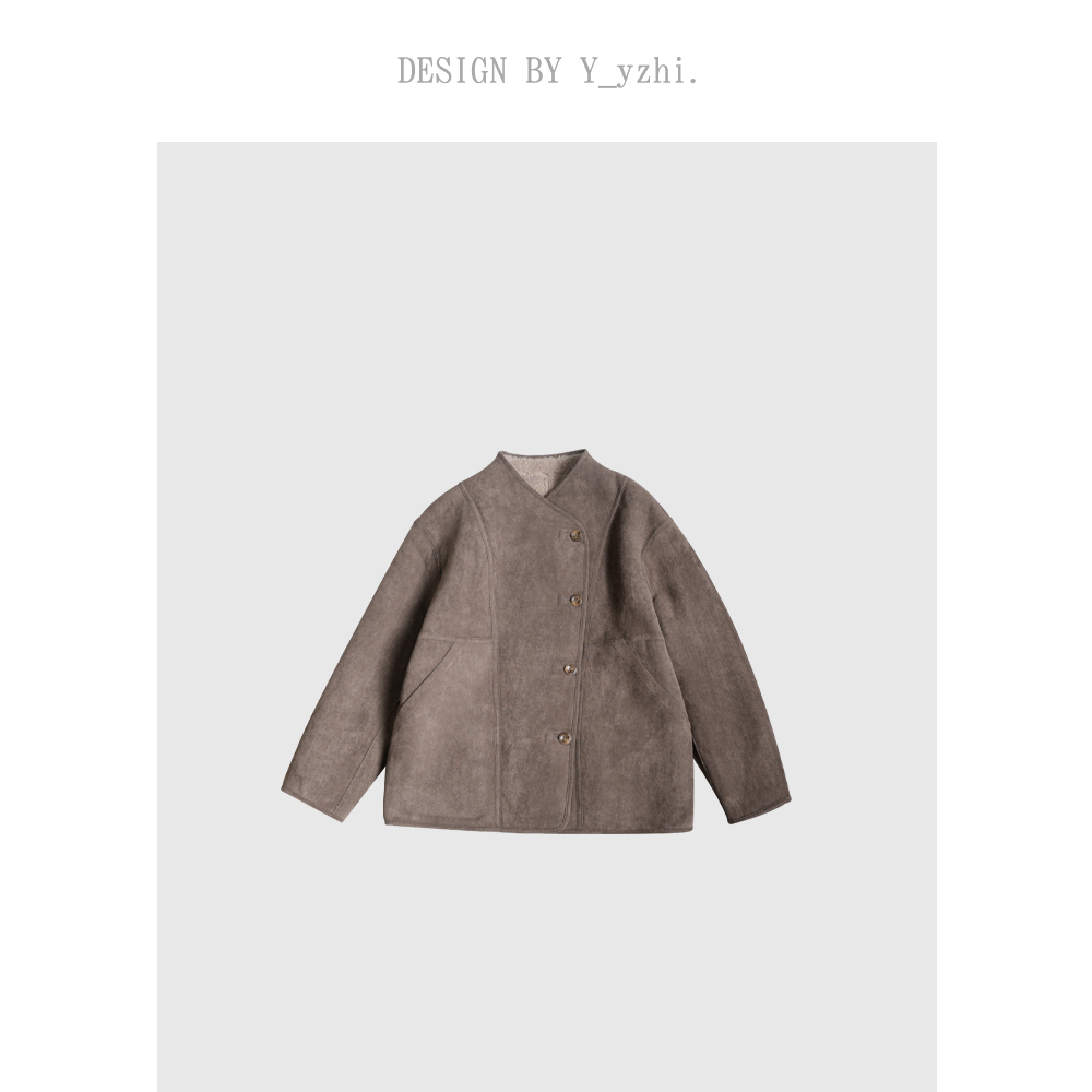 y_zhi 念头｜简约立领秋冬保暖纽扣外套仿麂皮绒宽松羊毛外套
