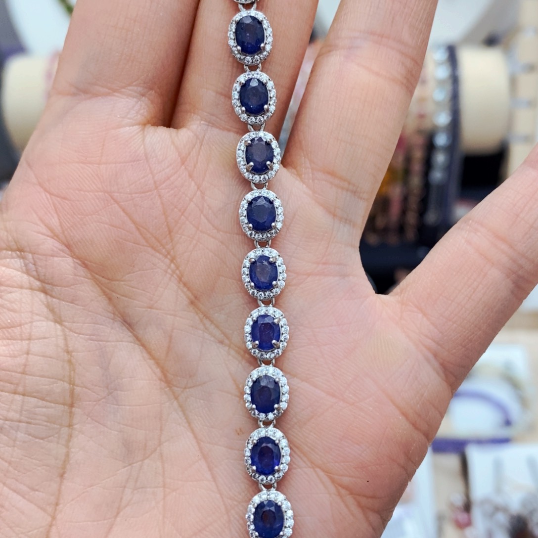 蓝宝石手链银S925镶嵌