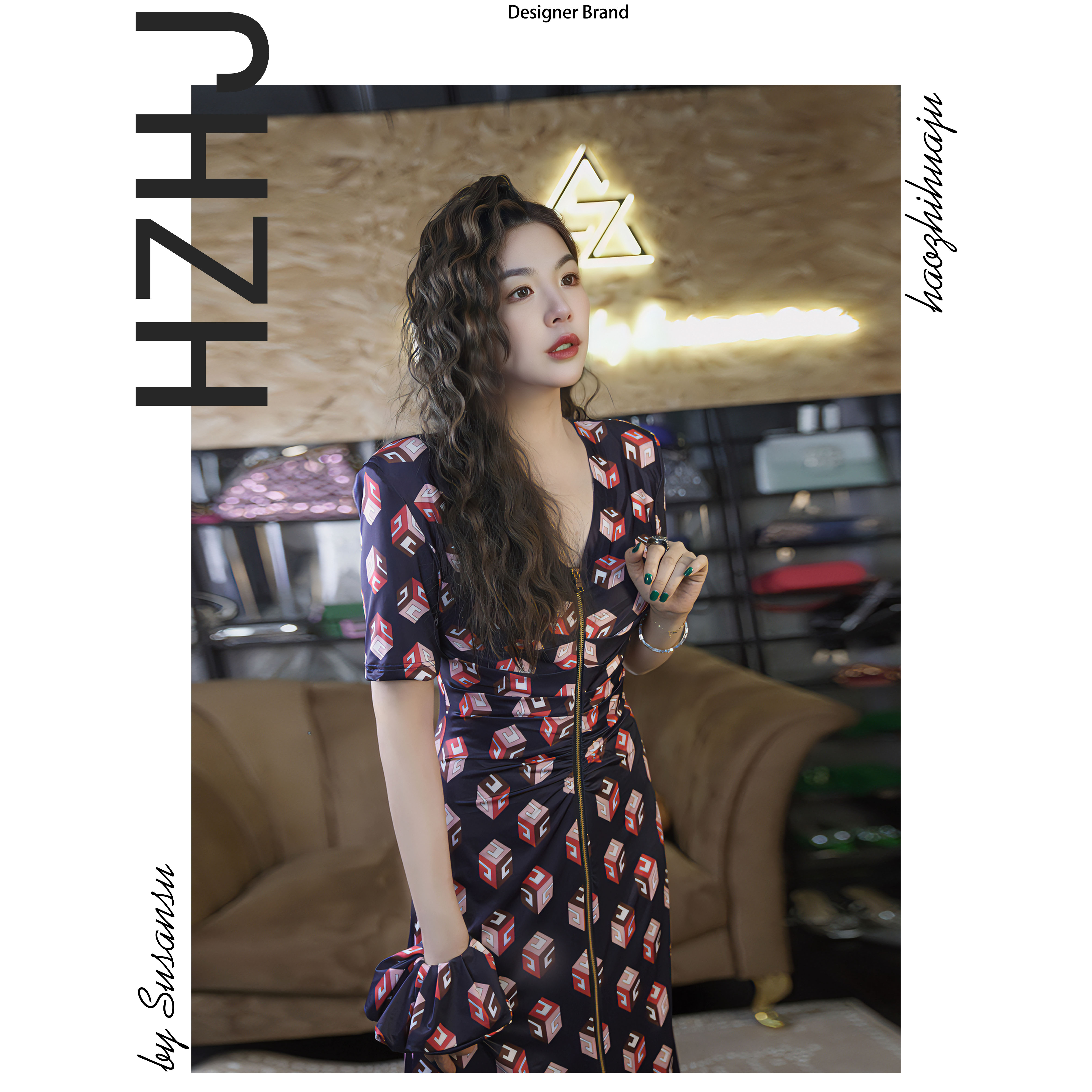 皓质华琚/HZHJ/显瘦夏季连衣裙复古轻奢高级感小众时尚799修身