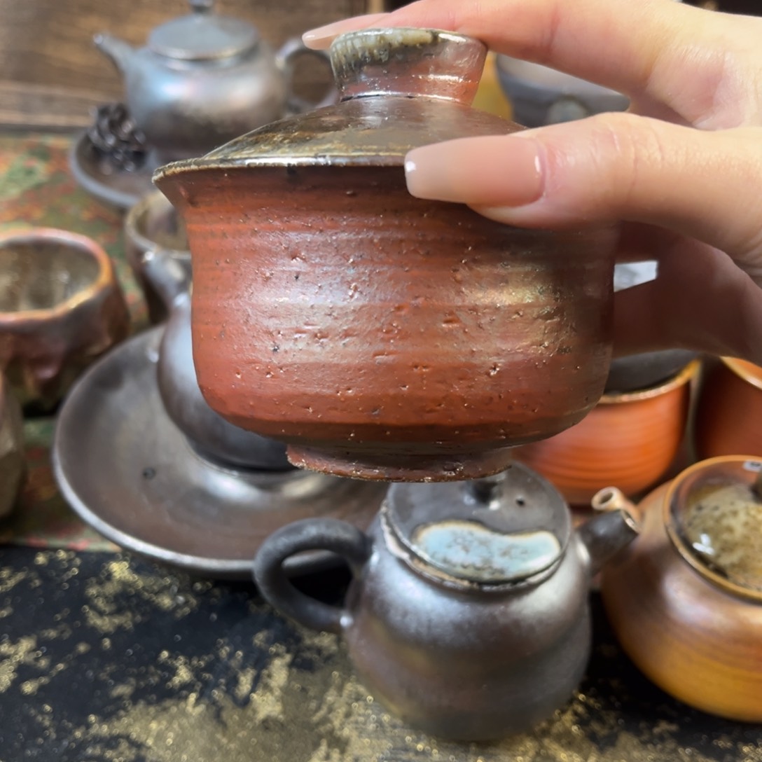 杯柴烧茶器粗陶盖碗