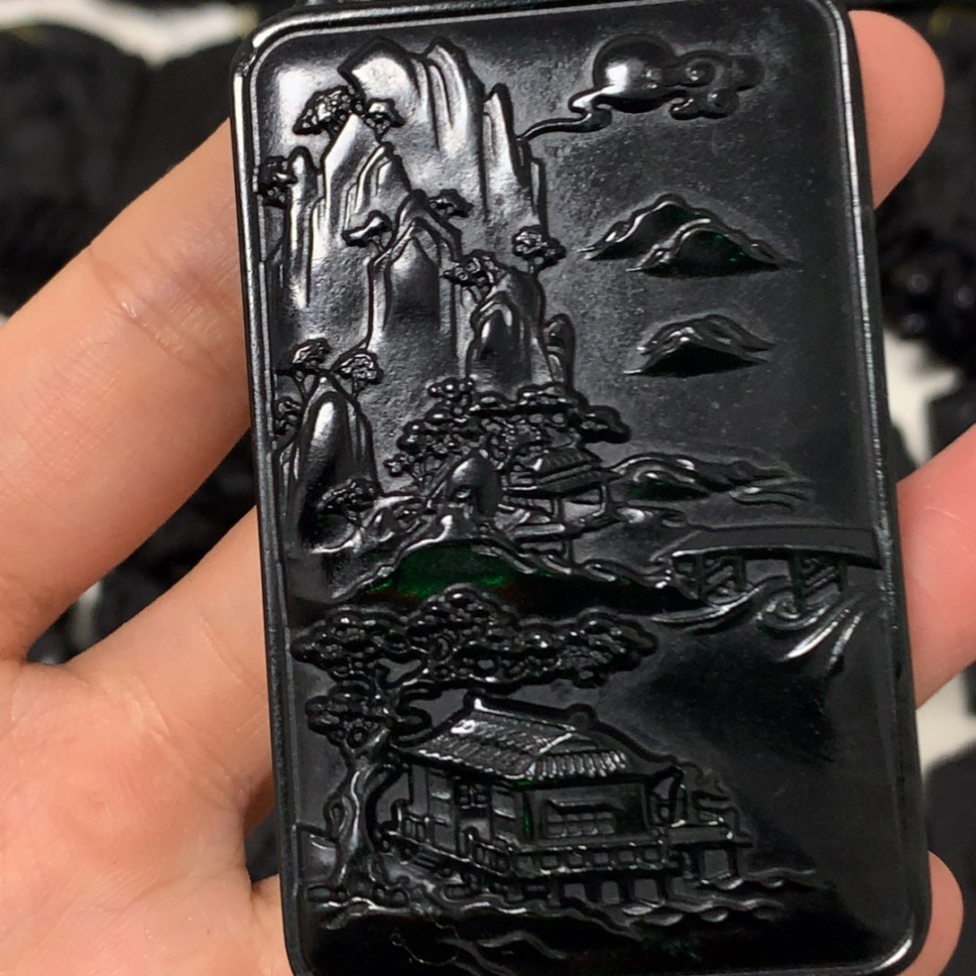 天然缅甸a货钢琴黑挂件