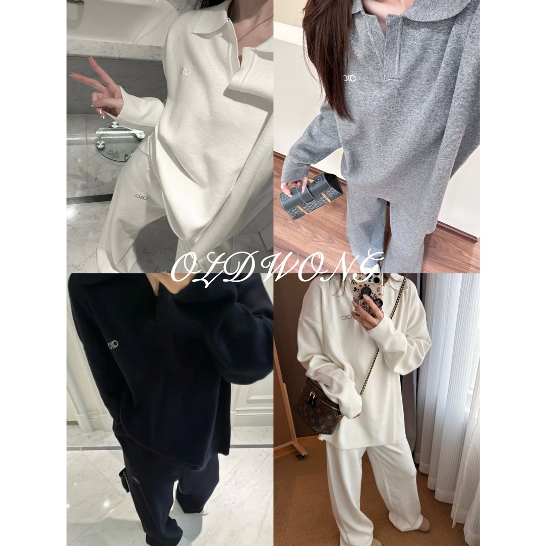 OLDWONG“纸片人”慵懒老钱POLO领针织休闲套装