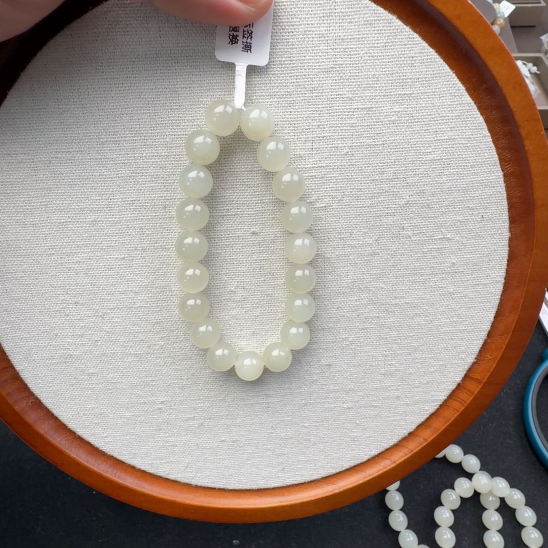 方***强和田玉未镶嵌手链卡10于阗白玉，108