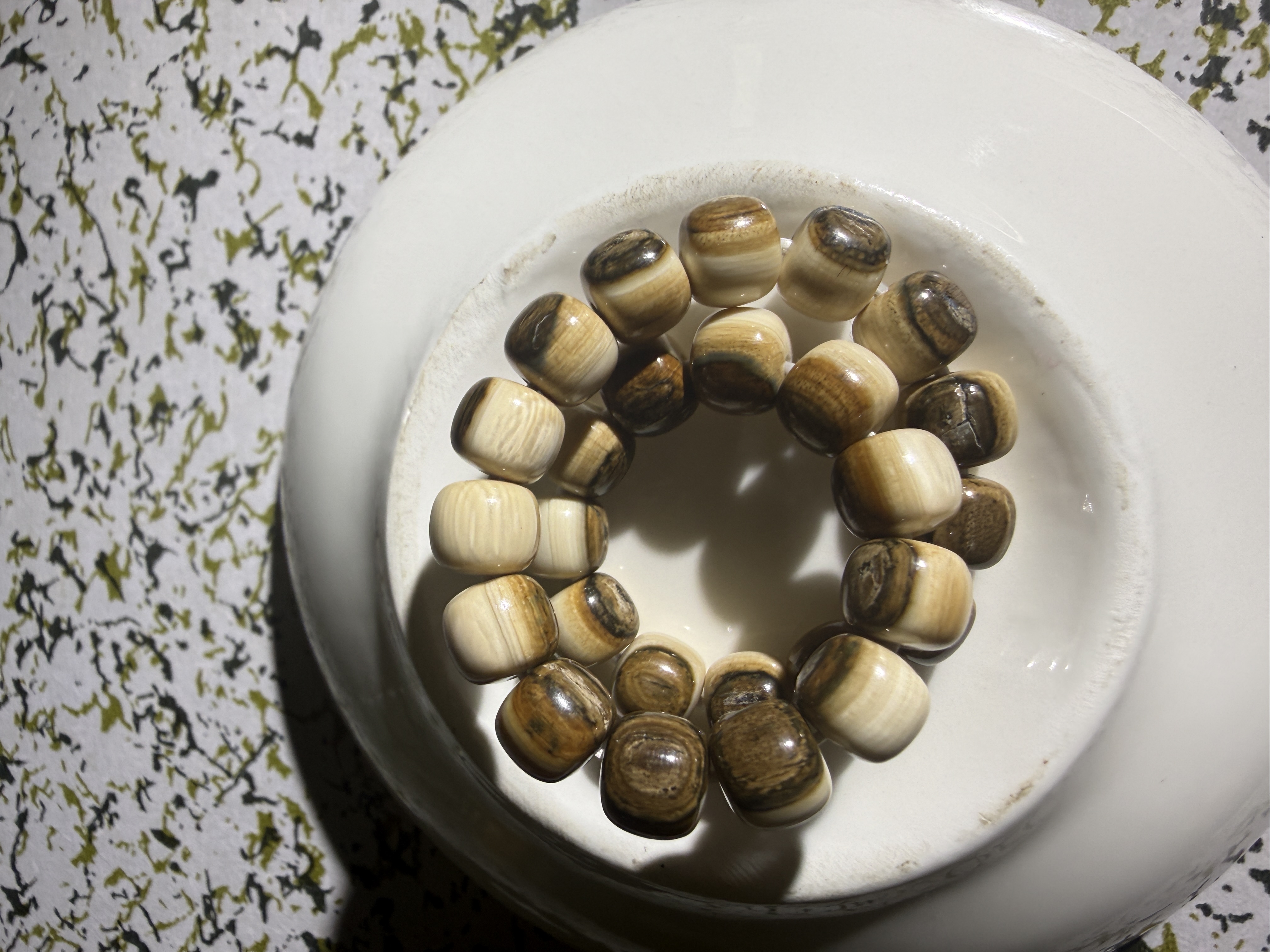 天然猛犸象牙特色蓝皮老型珠手串时尚搭配保真