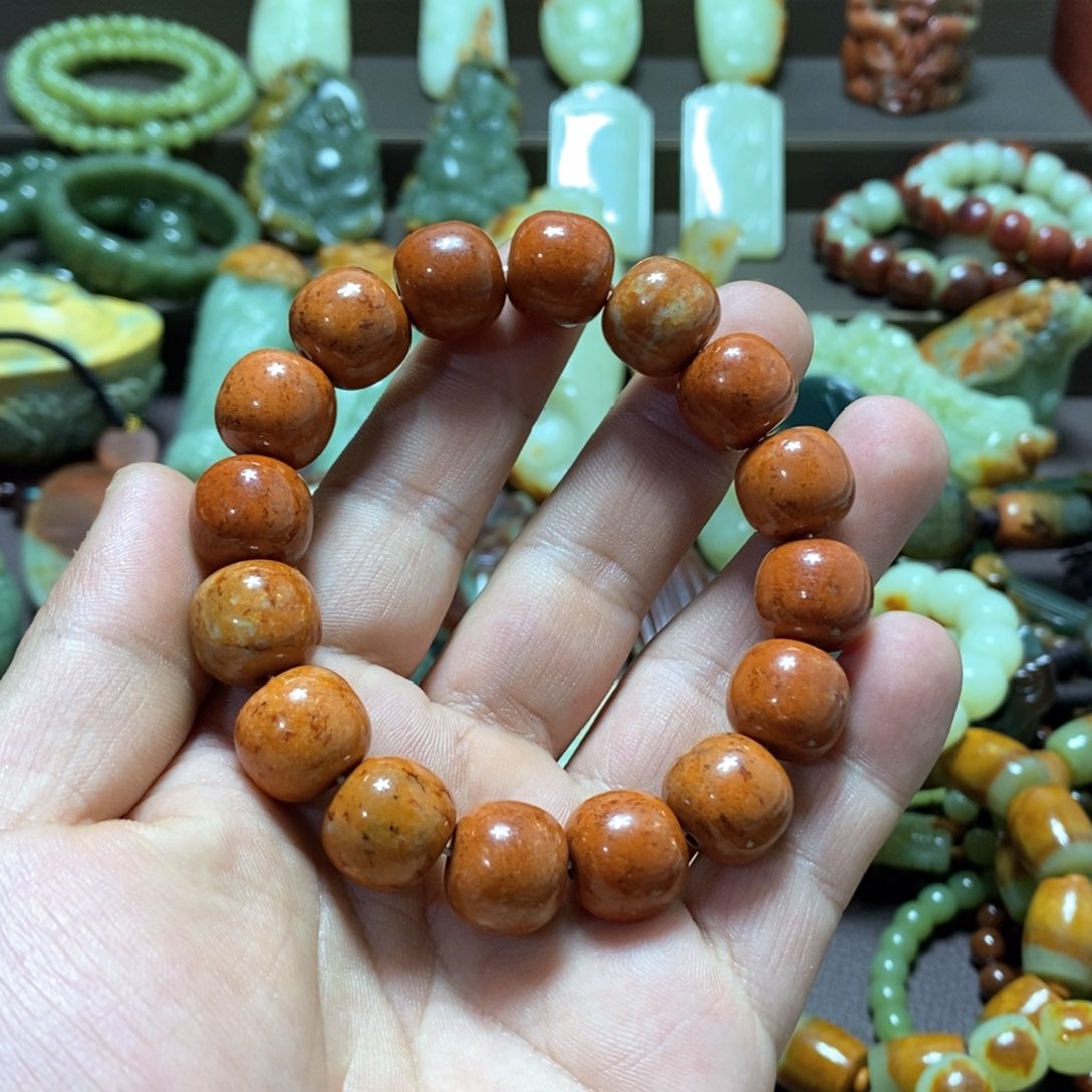 岫岩河磨玉（透闪石质玉）手串卡14未镶嵌