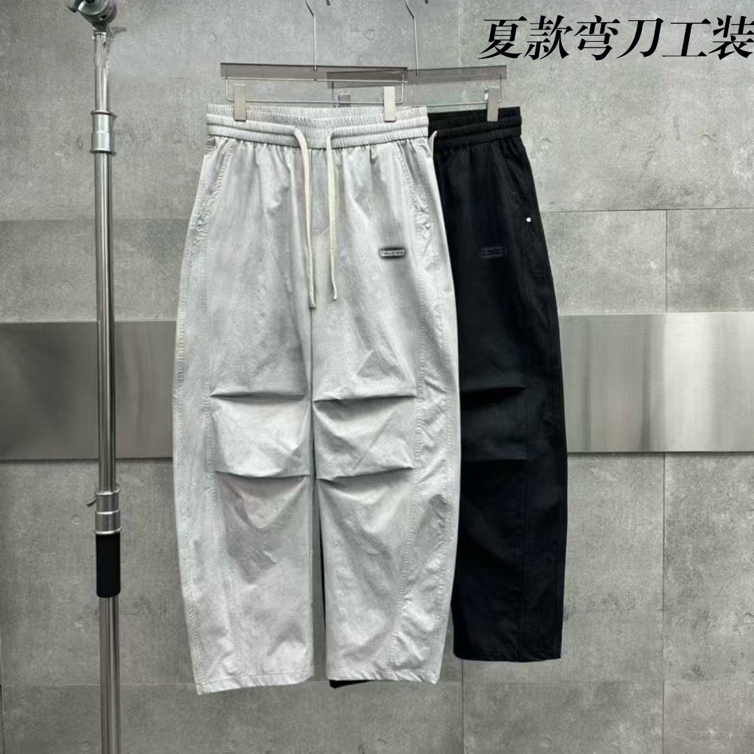 WX051#【夏款弯刀工装风】青少年潮流时尚百搭宽松直筒弯刀工装长裤