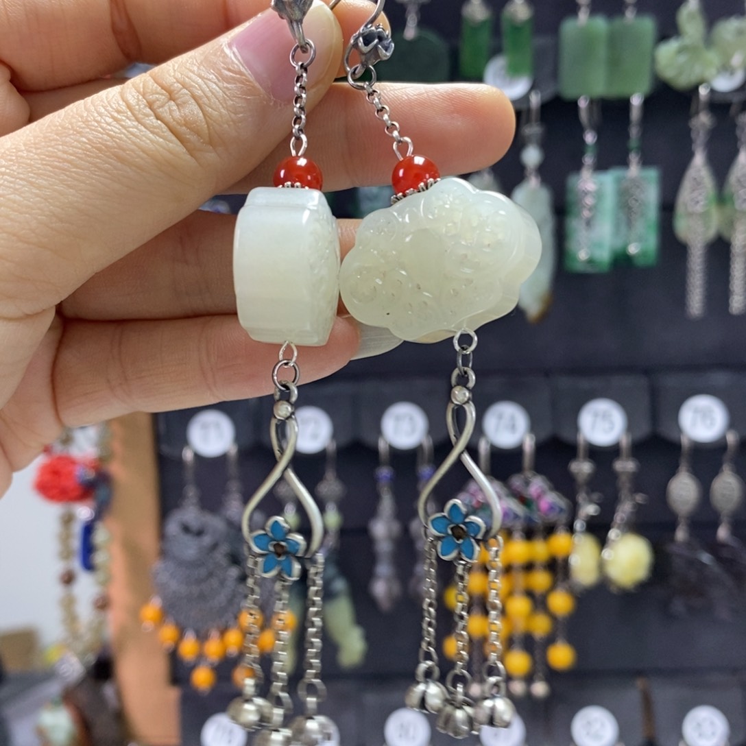 可***多和田玉银S925镶嵌耳饰X12