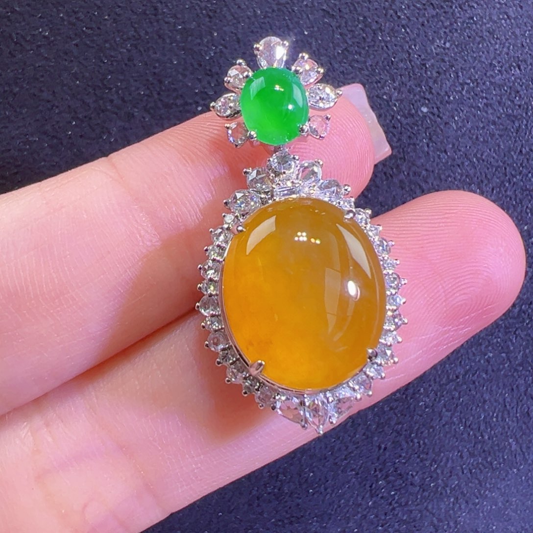 翡翠18K金镶嵌吊坠(不含链)吊坠