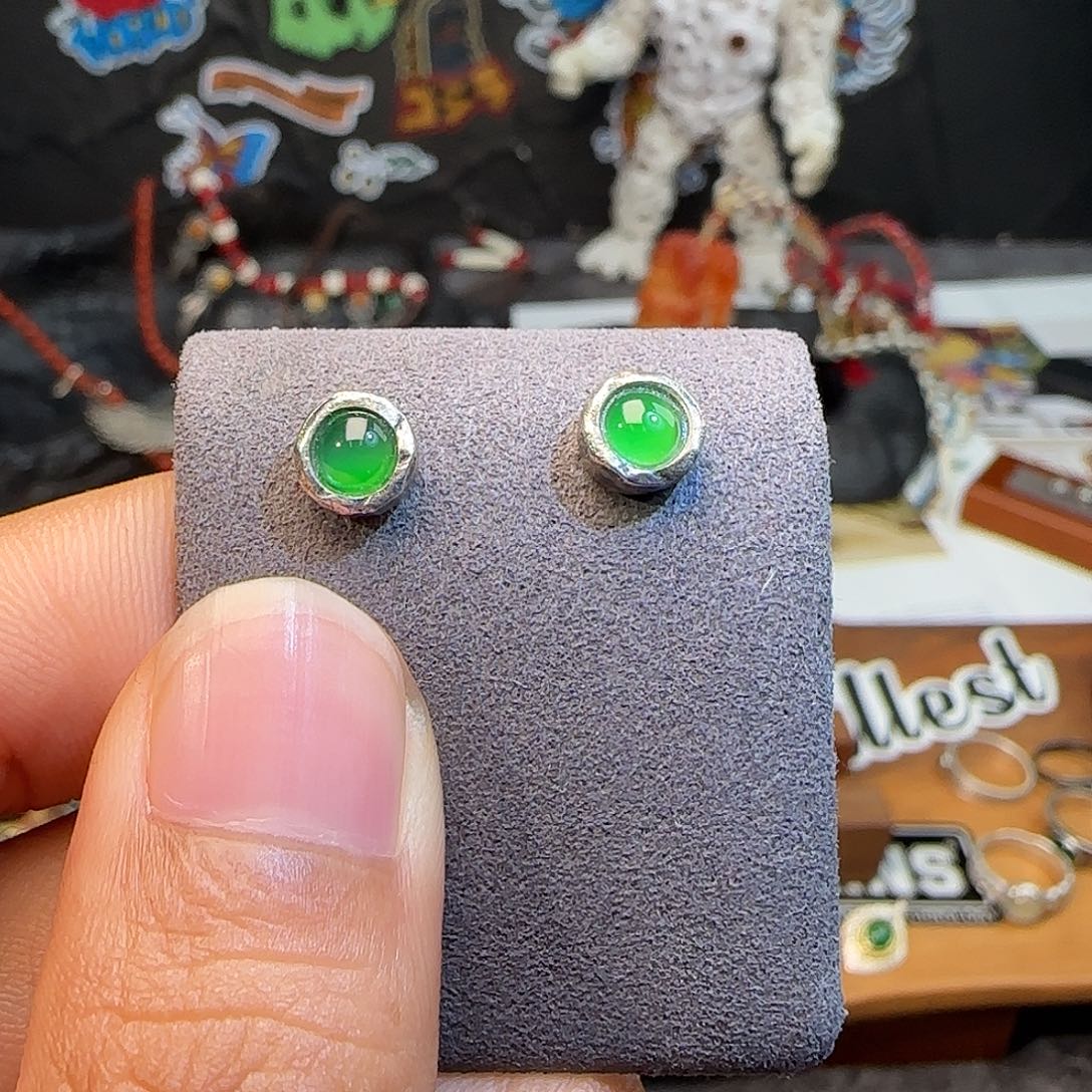 远***翡翠银S925镶嵌耳饰