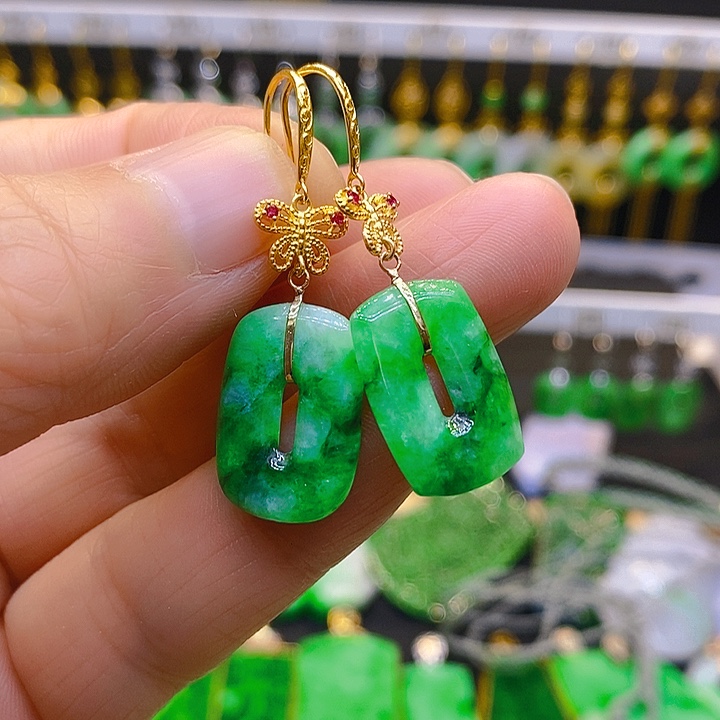 翡翠18K金镶嵌耳饰耳坠