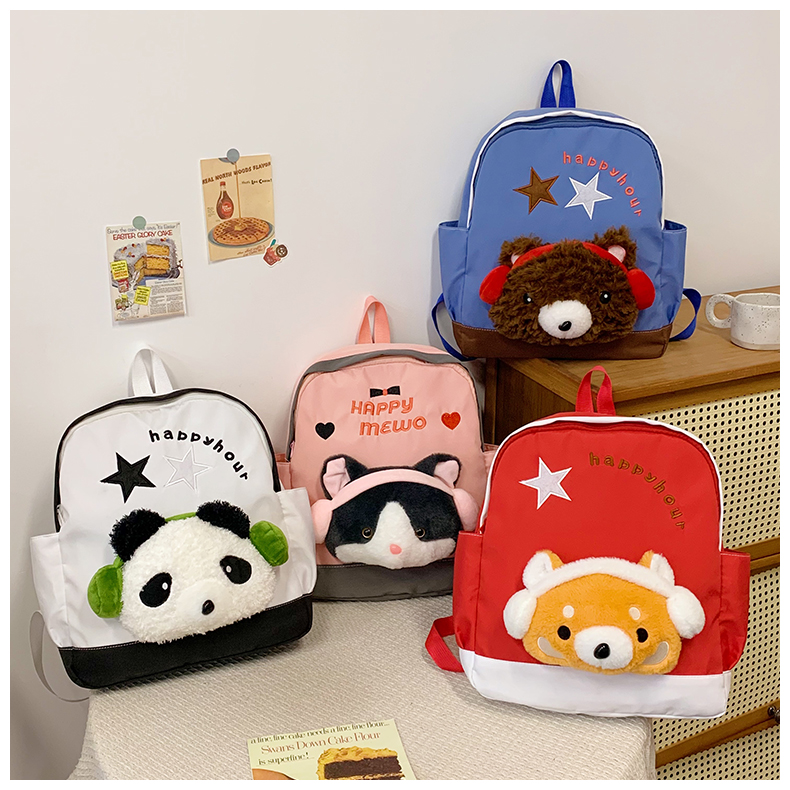 可爱风少女ins日式毛绒动物双肩包小学生双肩式