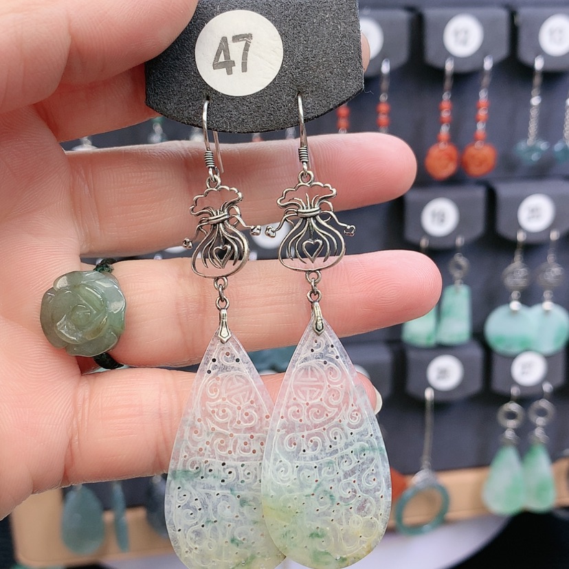 【闪购商品】翡翠耳饰银S925镶嵌全****。精美