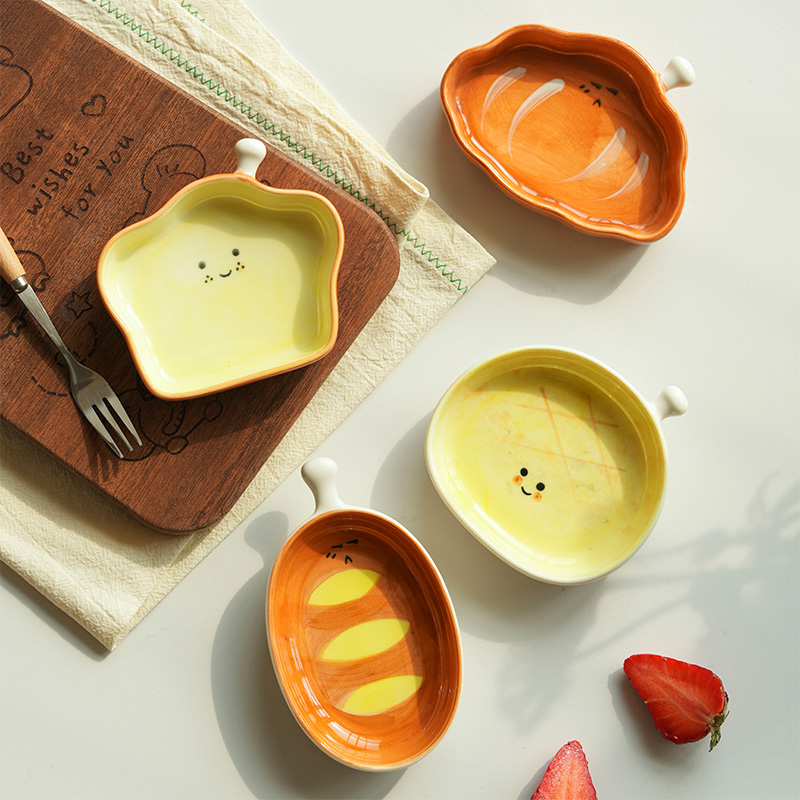 肆月漫寒面包小碟子调料碟可爱醋蘸料碟釉下彩陶瓷家用调味碟4寸