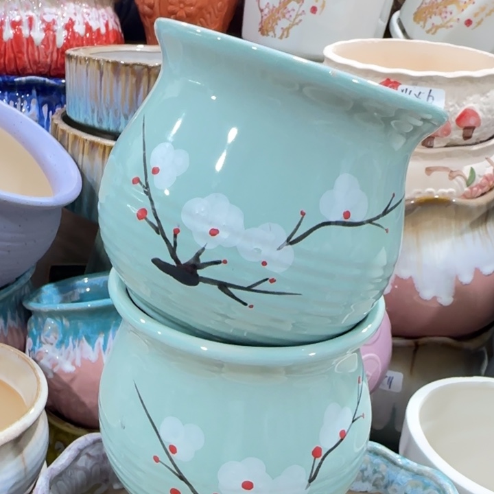 凑9块包邮，有孔，陶瓷花盆