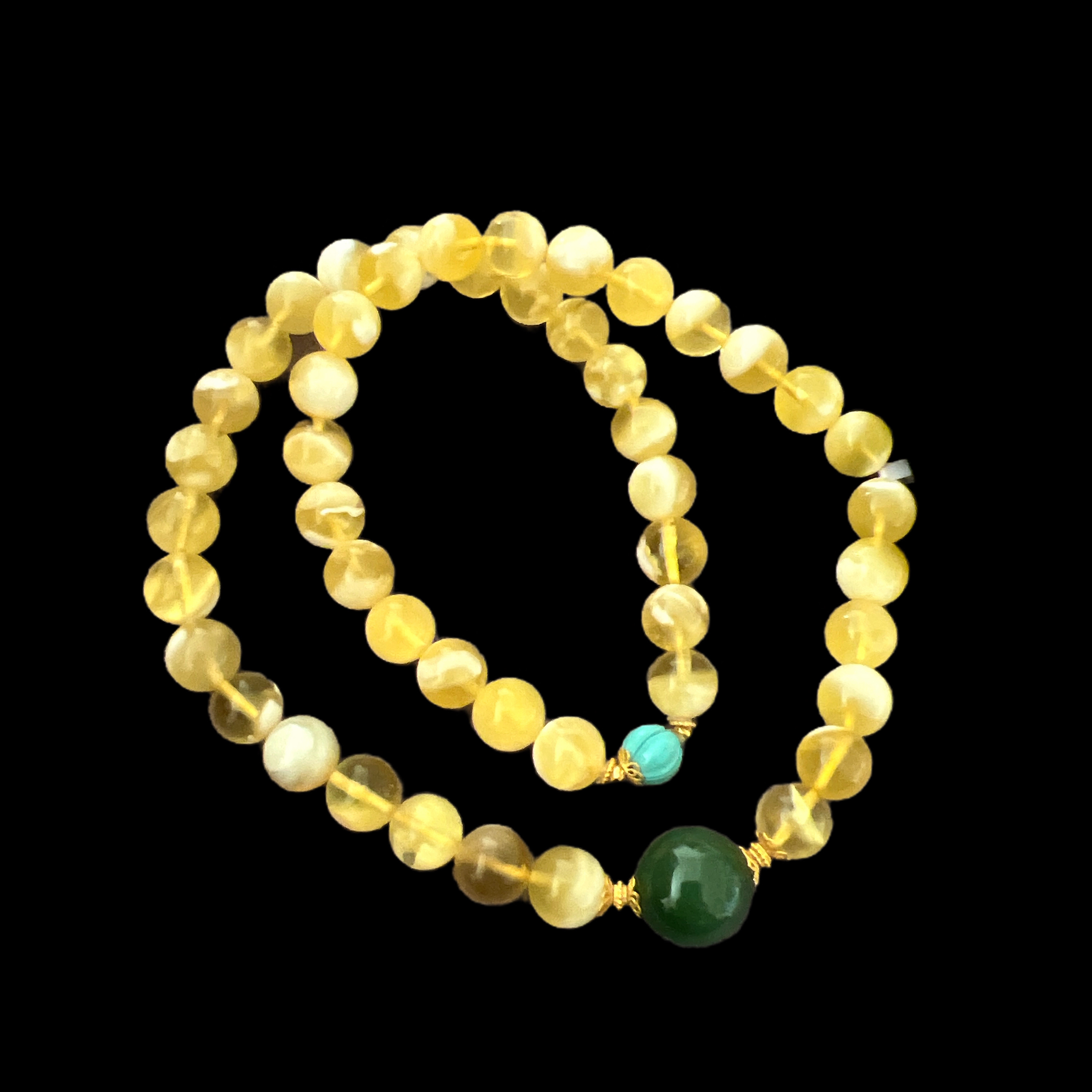 V7240 蜜蜡18K双圈手链（孤品）.