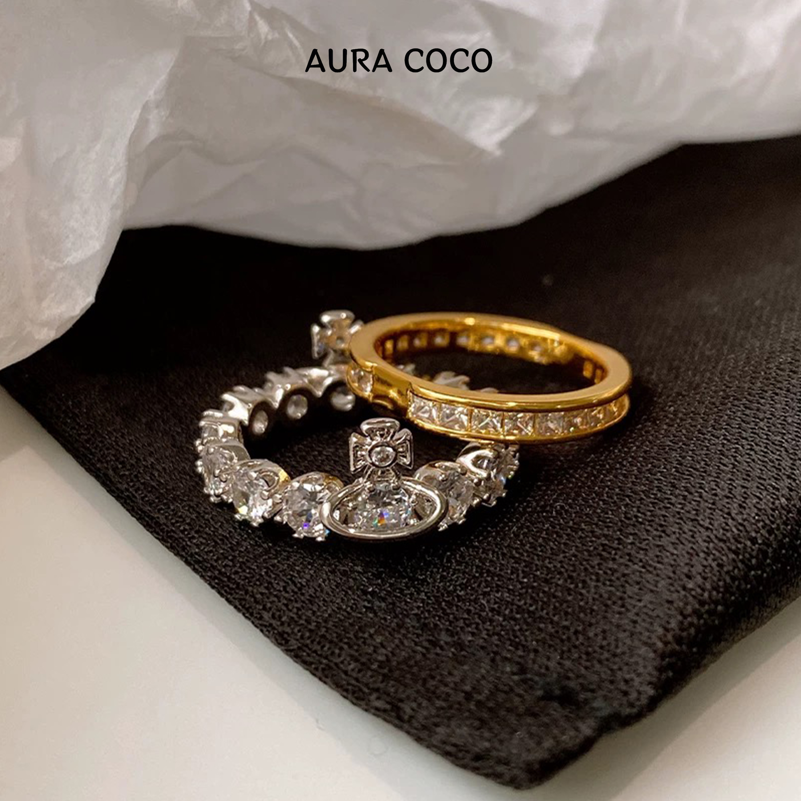 COCO高定 镀K金 AB款土星戒指 时尚轻奢开口指环D3801