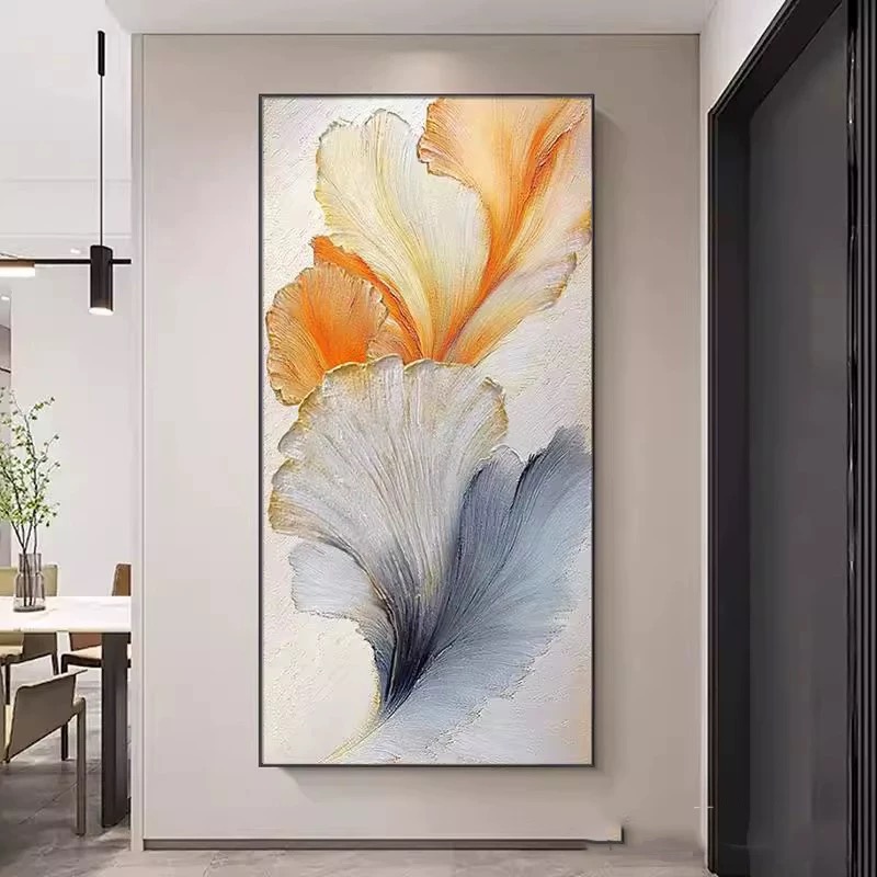 纯手绘油画银杏叶奶油风玄关装饰画客厅沙发背景墙高级感肌理挂画