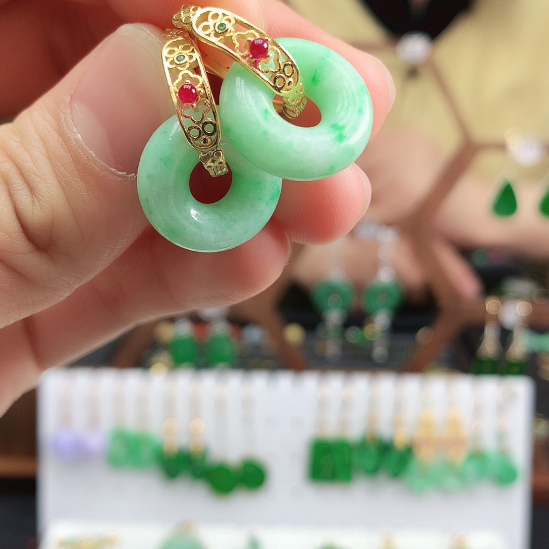 翡翠耳饰银S925镶嵌耳饰