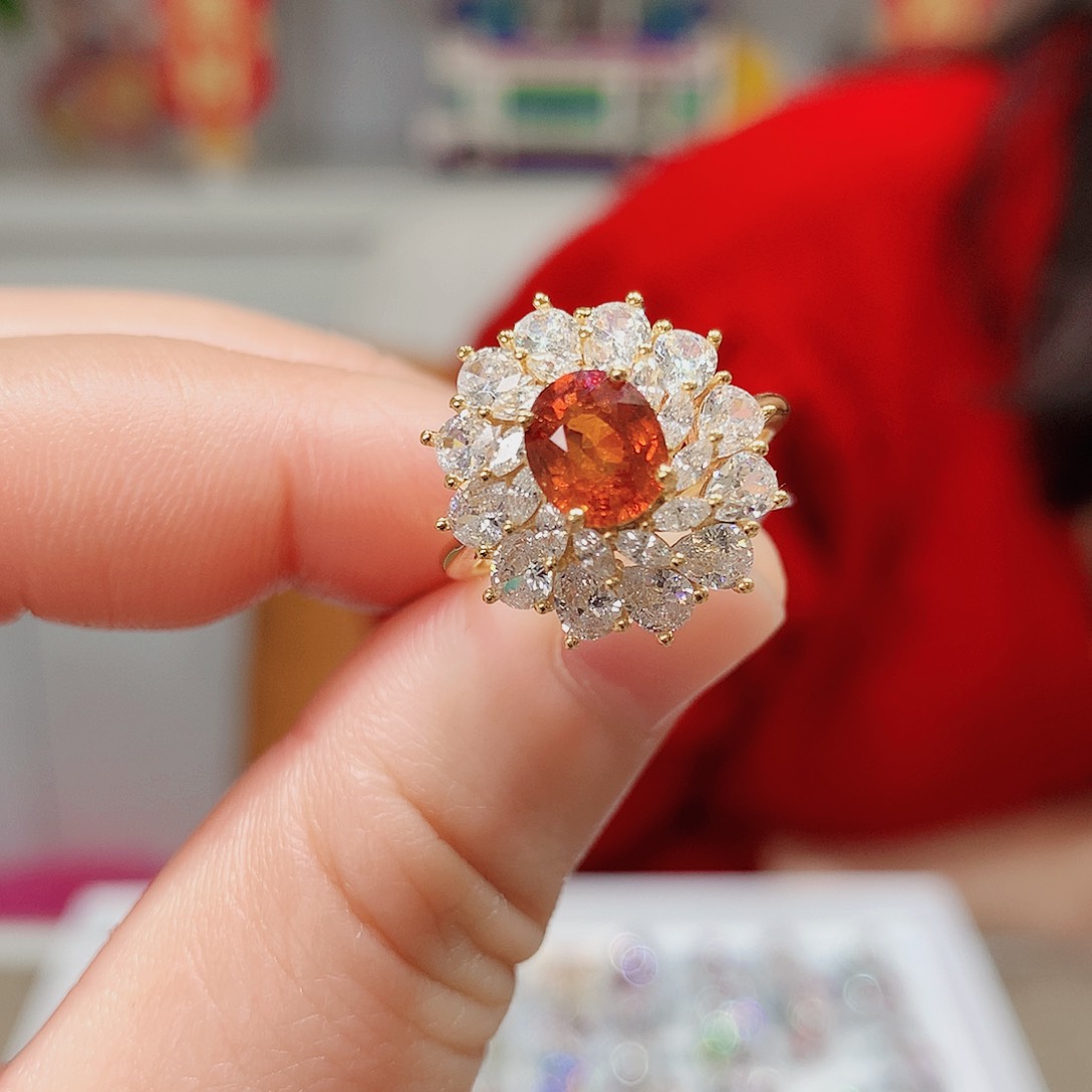 石榴石（芬达石）戒指银S925镶嵌