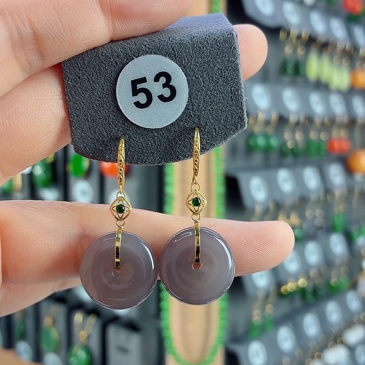 和田玉18K金镶嵌耳饰